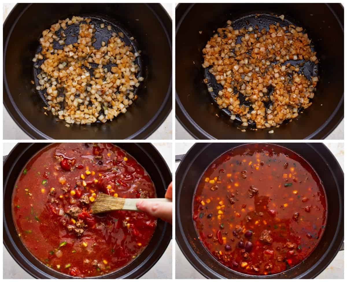 Uma série de fotos mostrando como fazer sopa de tortilha de carne.