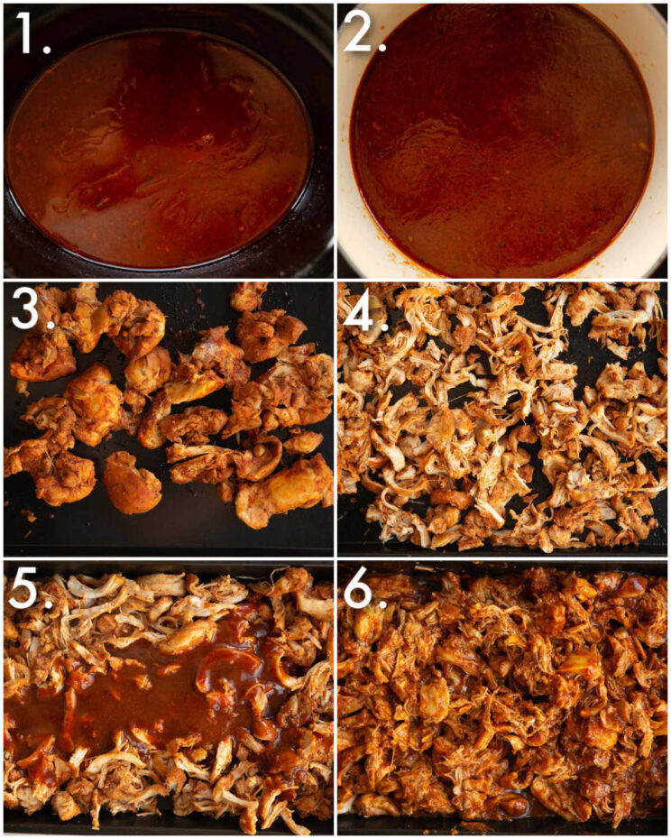 6 fotos passo a passo mostrando como fazer tacos de frango picantes