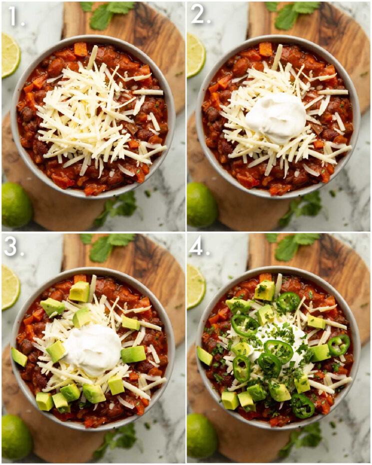 4 fotos passo a passo mostrando como servir pimenta vegetal